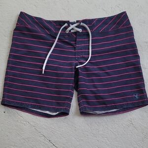 Navy and Pink Striped Women's Swim Shorts